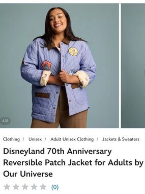 Disneyland Vault 70th Anniversary Reversible Quilted Patch Jacket Size XL NWT!